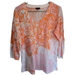 Talbots Lightweight Orange Pink White V-Neck Sweater Size M